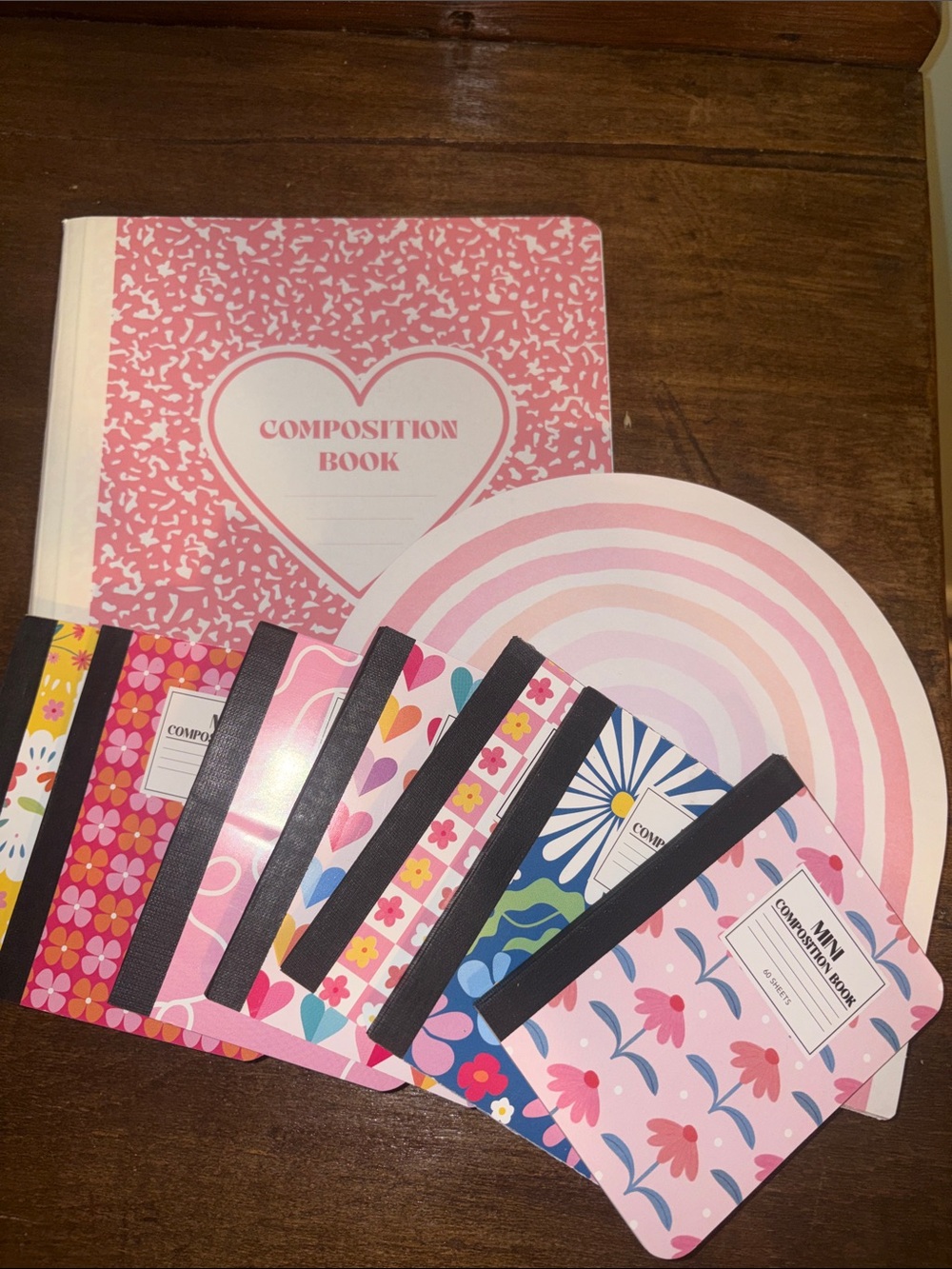 Pink Floral Composition Notebooks Set